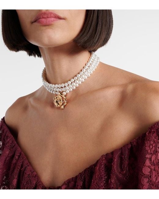 Choker A Cristaux Self-Portrait en coloris White