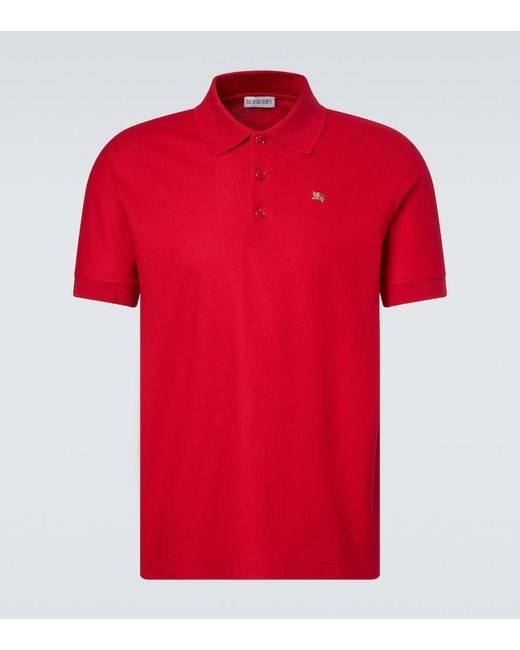 Burberry Red Ekd Cotton Pique Polo Shirt for men