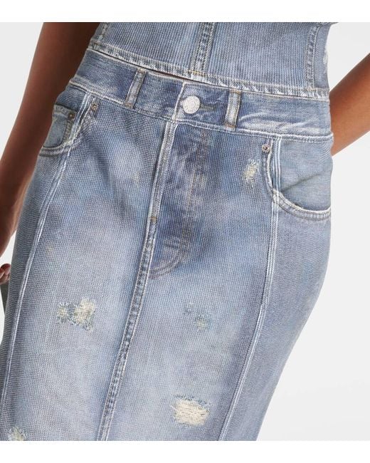 Acne Blue Mid-Rise Printed Denim Midi Skirt