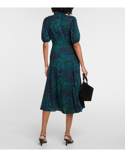 Diane von Furstenberg Blue Nella Tiger-Print Crepe Midi Dress