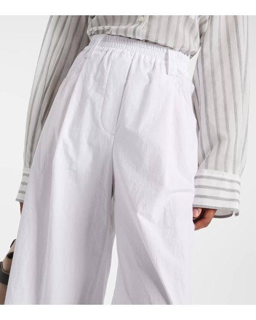 Pantaloni a gamba larga in cotone a vita alta di Brunello Cucinelli in White