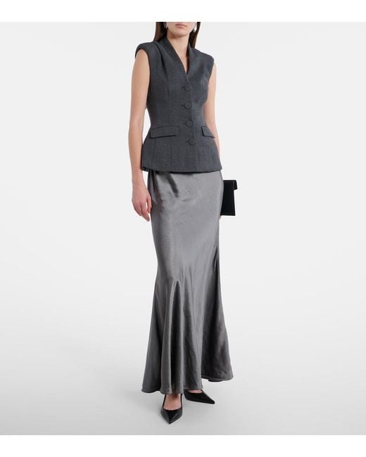 Self-Portrait Gray Peplum Satin Gown