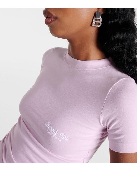 Balenciaga Pink Printed Cotton Jersey T-Shirt