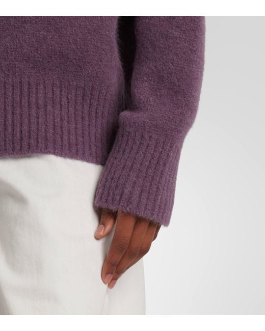 AMI Purple Patterned Wool-Blend Turtleneck Sweater