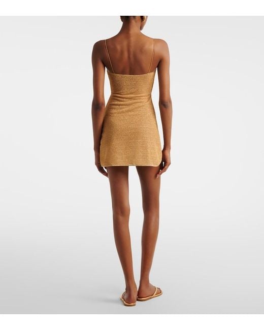 Oseree Brown Lumiere Beaded Minidress