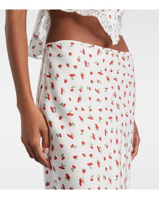 Posse White Fae Lace-Trimmed Printed Midi Skirt