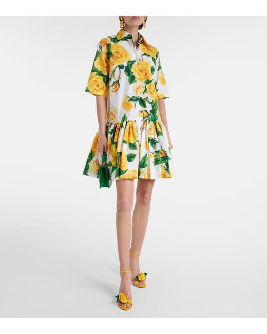 Robe chemise en coton a fleurs Dolce & Gabbana en coloris Yellow