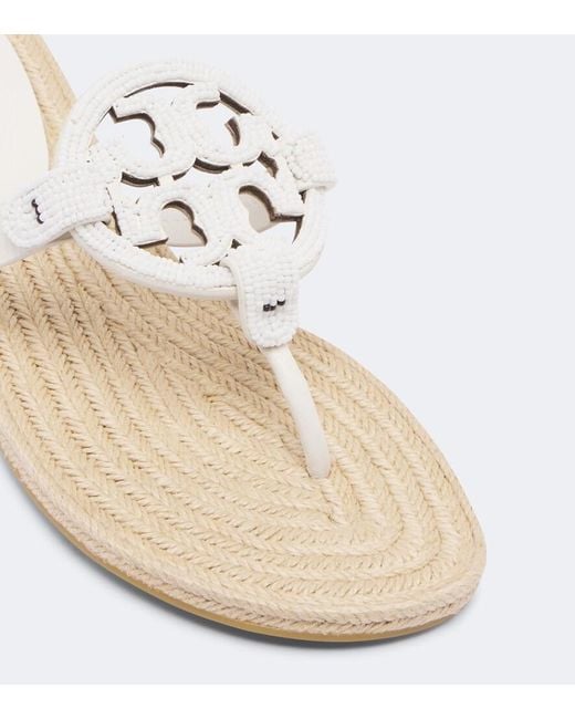 Tory Burch White Miller Beaded Thong Sandals