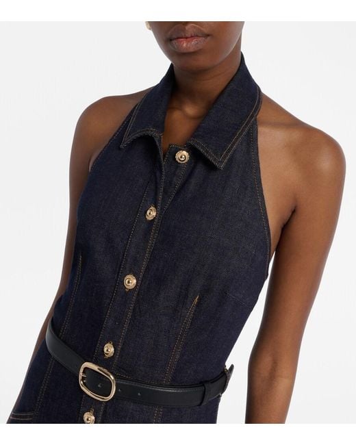 Self-Portrait Blue Halterneck Denim Midi Dress