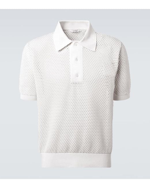 Givenchy White Open-Knit Cotton-Blend Polo Shirt for men