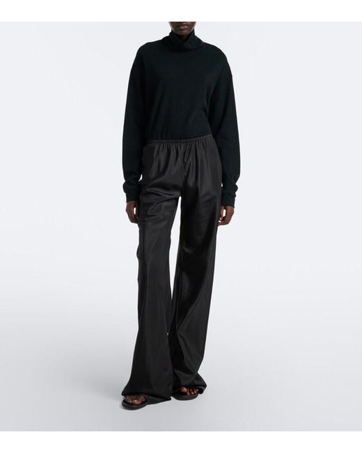 The Row Black Gala Silk Wide-Leg Pants