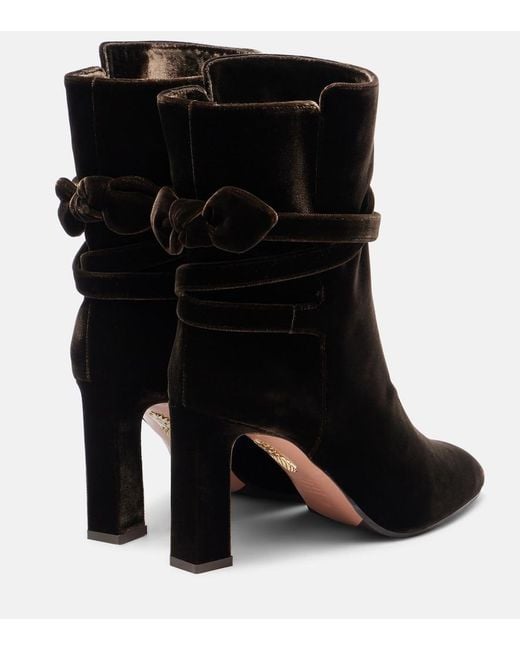 Aquazzura Black Very Bow 85 Velvet Ankle Boots