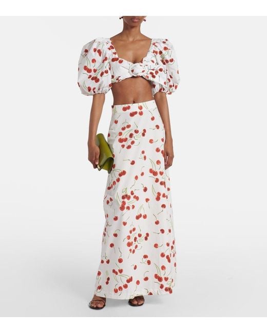 Adriana Degreas White Printed Cotton High-Rise Maxi Skirt