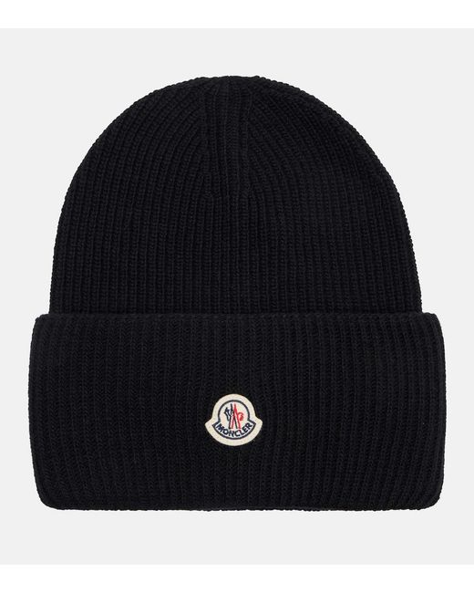 Moncler Black Ribbed-Knit Virgin Wool Beanie
