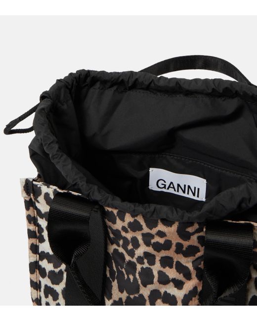 Ganni Black Small Leopard-print Tote Bag