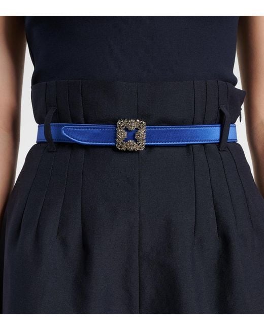 Manolo Blahnik Blue Embellished Satin Belt