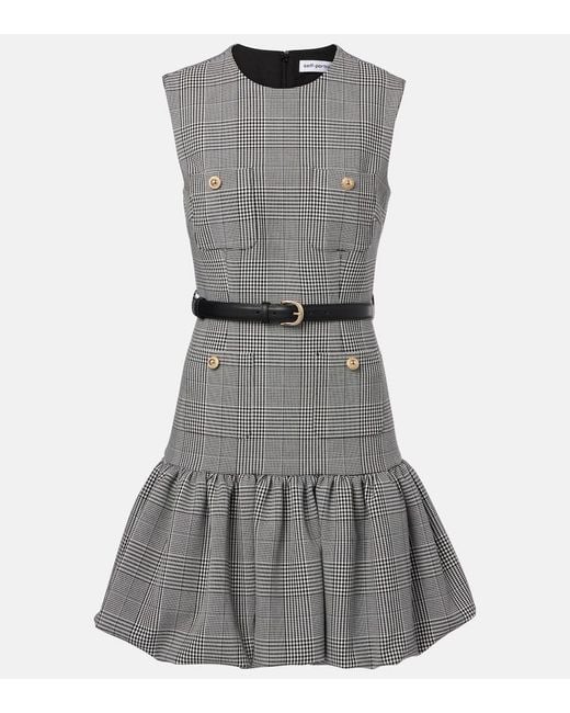 Self-Portrait Gray Belted Prince Of Wales Check Minidress