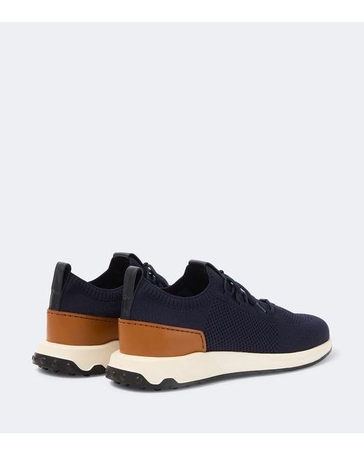 Tod's Blue Calzino Leather-Trimmed Sneakers for men