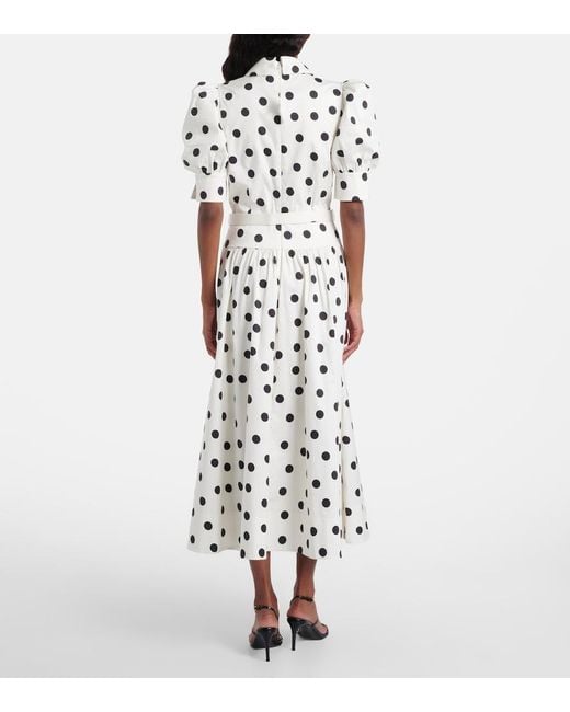 Rebecca Vallance White Maisie Polka-Dot Cotton-Blend Midi Dress