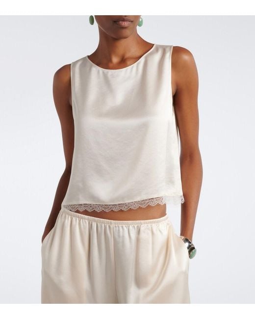 Leset White Barb Lace-Trimmed Satin Crop Top