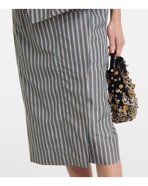 Dries Van Noten Gray Striped Cotton Poplin Midi Skirt