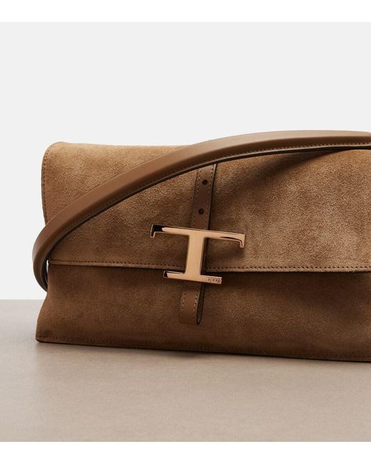 Tod's Brown T Timeless Small Suede Shoulder Bag