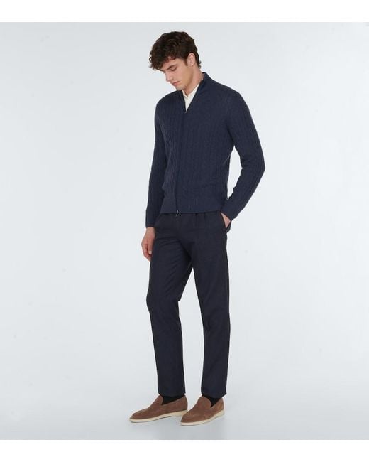 Loro Piana Blue Cable-Knit Cashmere Cardigan for men