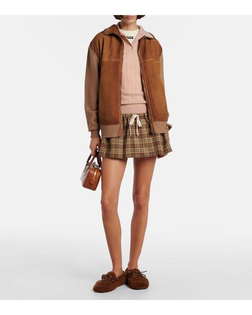 Miu Miu Brown Suede-Trimmed Shearling Boat Shoes