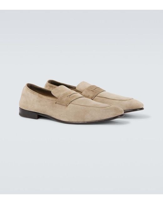 Zegna White L'Asola Suede Penny Loafers for men