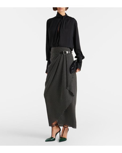 Tom Ford Black Polka-Dot Silk Midi Skirt