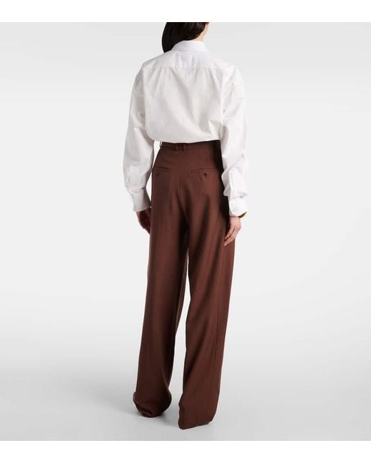 Saint Laurent Brown High-Rise Wool Gabardine Wide-Leg Pants