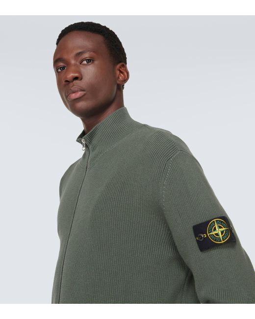 Stone Island Green Compass Cotton Zip-up Sweater for men