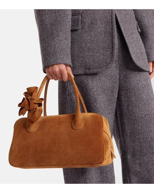 Magda Butrym Brown Brigitte Small Floral-Applique Suede Tote Bag