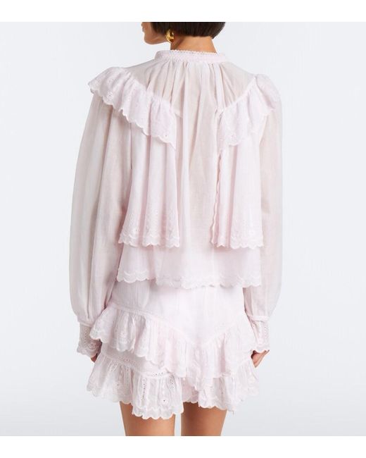 Isabel Marant Pink Kelmon Embroidered Ruffled Cotton Blouse