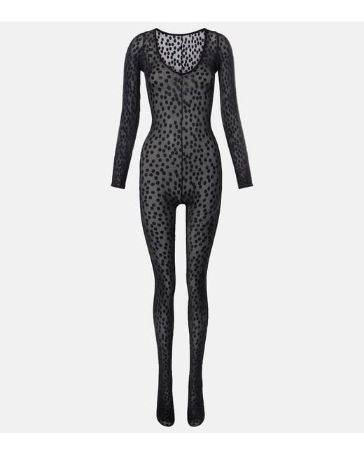 Wolford Black Sweet Dots Polka-Dot Sheer Catsuit