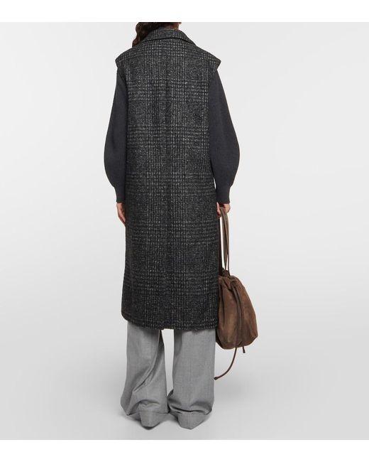 Brunello Cucinelli Black Checked Wool-Blend Coat