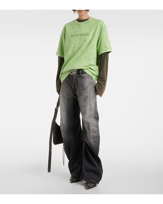 Acne Gray 2006F Distressed Low-Rise Wide-Leg Jeans