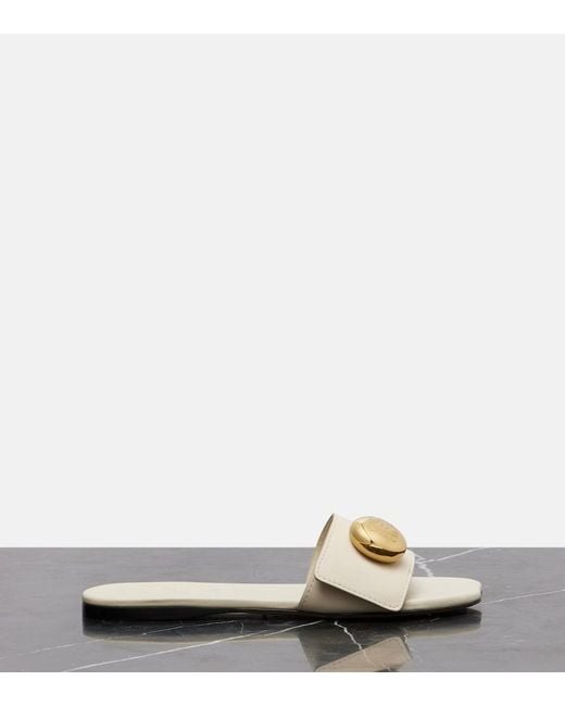 Loewe White Pebble Leather Slides