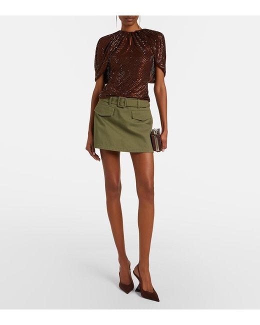 Self-Portrait Brown Embellished Mesh Top
