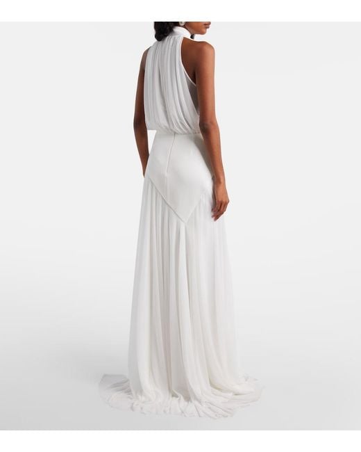David Koma White Draped Floral-Applique Gown