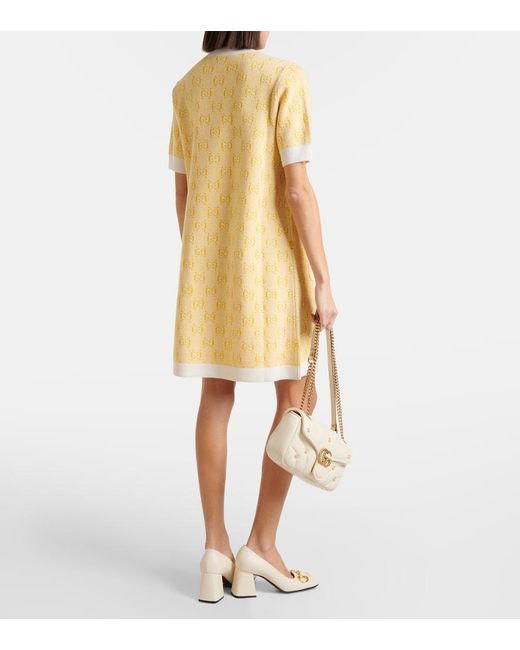 Gucci Yellow Wool-jacquard Mini Dress