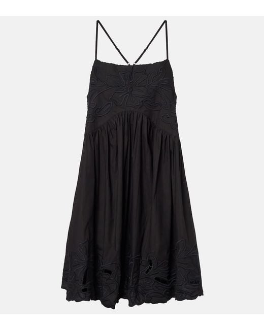 Juliet Dunn Black Embroidered Cotton Poplin Minidress