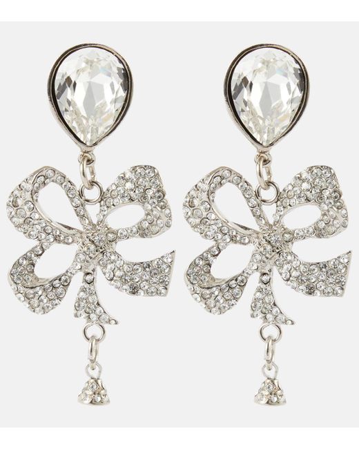 Alessandra Rich Metallic Bow-detail Embellished Drop Earrings