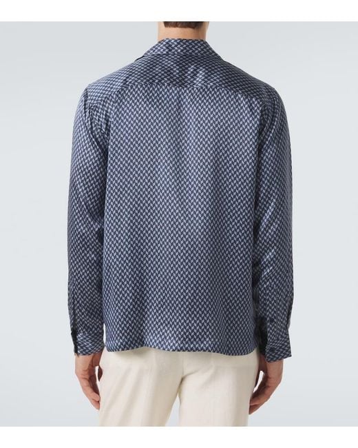 Frescobol Carioca Blue Safra Silk Shirt for men