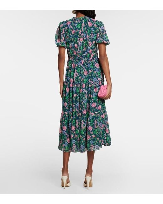 Diane von Furstenberg Blue Blossom Floral Chiffon Midi Dress