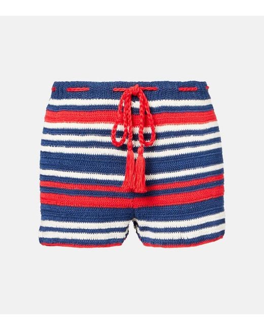 Anna Kosturova Blue Crochet Cotton Shorts
