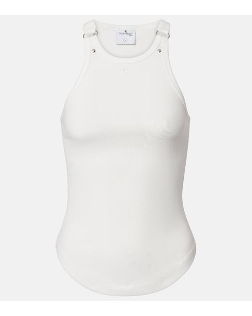 Courreges White Top Buckle 90's Aus Rippstrick