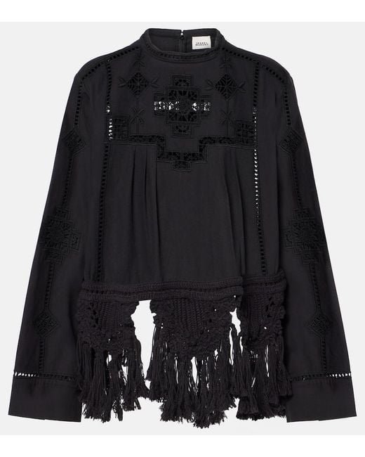 Isabel Marant Black Severine Open-Knit Macrame Cotton Blouse
