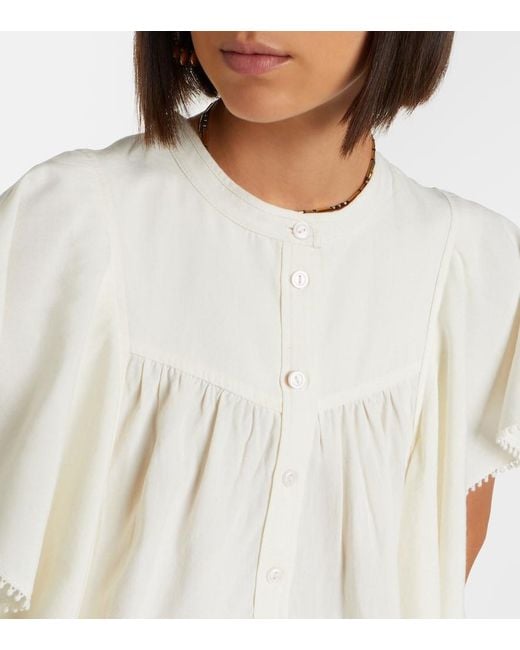Isabel Marant White Marlie Ruffled Crochet-Trimmed Blouse