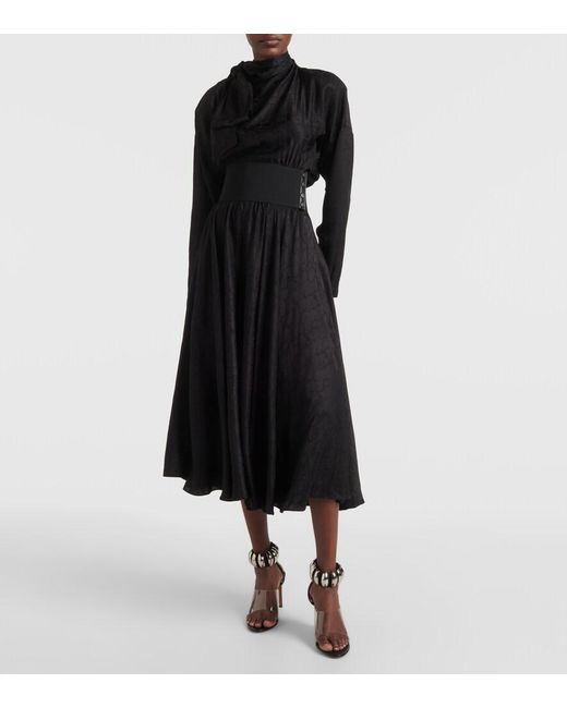 Alaïa Black Tie-Neck Silk-Blend Midi Dress